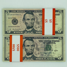 Cargar imagen en el visor de la galería, 100 Pcs $5 Prop Movie Money-Double Sided Looks Real Full Printed Stack
