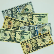 Cargar imagen en el visor de la galería, 100 Pcs Mix 3 Type Prop Money-Double Sided Full Print Fake Dollar $100,$20,$10
