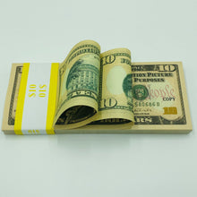 Cargar imagen en el visor de la galería, 100 Pieces 10 Dollar Replica Prop Movie Money Double Sided Full Printed Stack
