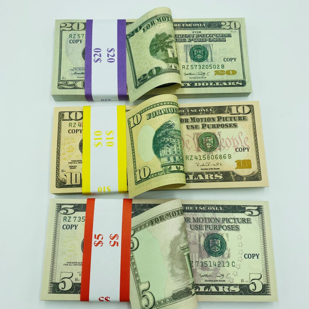 Prop Money Replica Double Sided Full Print Fake 200 Pcs $20,$10,$5