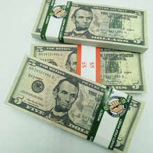 Cargar imagen en el visor de la galería, 100 Pcs $5 Prop Movie Money-Double Sided Looks Real Full Printed Stack
